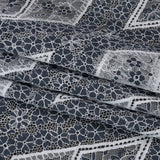 Re-Embroidered Raschel Lace Panel with Finished Edges - White and Navy Blue Flowers in Diamonds