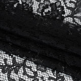 Raschel Lace with Finished Edges - Black Flowers and Leaves