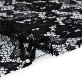 Raschel Lace with Finished Edges - Black Flowers and Leaves