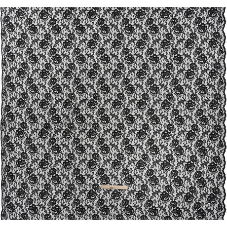 Raschel Lace with Finished Edges - Black Flowers and Leaves