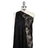 Raschel Lace with Finished Edges - Black Flowers and Leaves