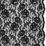 Raschel Lace with Finished Edges - Black Flowers and Leaves