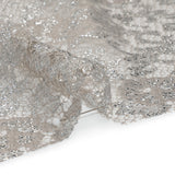 Metallic Raschel Lace with Finished Edges - Sandstone Gray and Silver Flowers and Leaves
