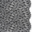 Corded Raschel Lace Panel with Finished Edges - Black and White Outlined Leaves