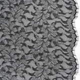 Corded Raschel Lace Panel with Finished Edges - Black and White Outlined Leaves