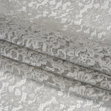 Luminous Delicate Raschel Lace Panel with Finished Edges - Sandstone Gray and Silver Blooming Flowers and Leaves