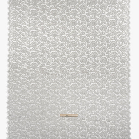 Luminous Delicate Raschel Lace Panel with Finished Edges - Sandstone Gray and Silver Blooming Flowers and Leaves