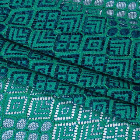 Corded Lace with Finished Edges - Blue and Teal Decorated Diamond Stripes