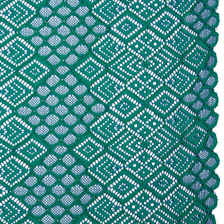 Corded Lace with Finished Edges - Blue and Teal Decorated Diamond Stripes