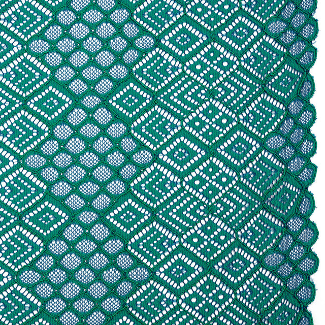 Corded Lace with Finished Edges - Blue and Teal Decorated Diamond Stripes