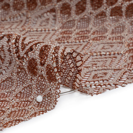 Corded Lace with Finished Edges - Maroon and Taupe Decorated Diamond Stripes