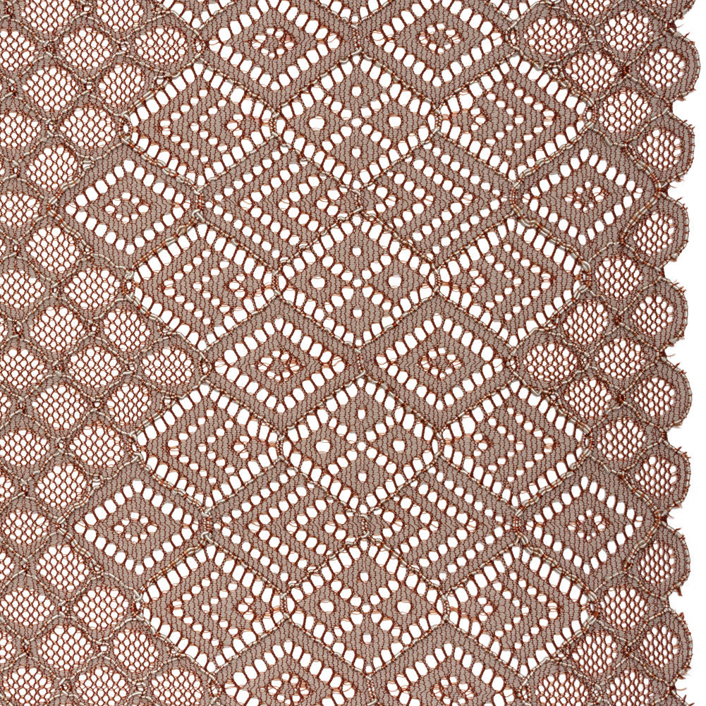 Corded Lace with Finished Edges - Maroon and Taupe Decorated Diamond Stripes