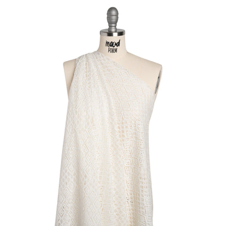 Corded Lace with Finished Edges - Ivory Decorated Diamond Stripes