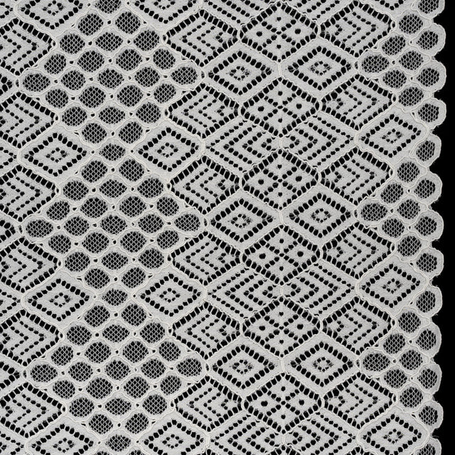 Corded Lace with Finished Edges - Ivory Decorated Diamond Stripes