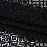 Corded Lace with Finished Edges - Black Decorated Diamond Stripes