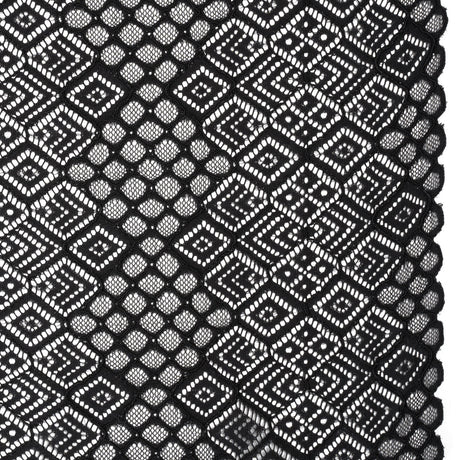Corded Lace with Finished Edges - Black Decorated Diamond Stripes