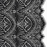Luminous Raschel Lace Panel with Finished Edges - Black Fancy Floral Scallops