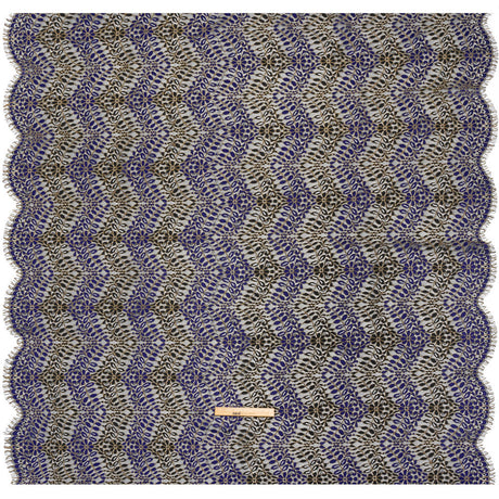 Corded Lace Panel with Finished Edges - Black, Blue and Gold Flowers and Leafy Vines