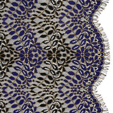 Corded Lace Panel with Finished Edges - Black, Blue and Gold Flowers and Leafy Vines