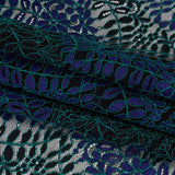Corded Lace Panel with Finished Edges - Black, Blue and Teal Flowers and Leafy Vines