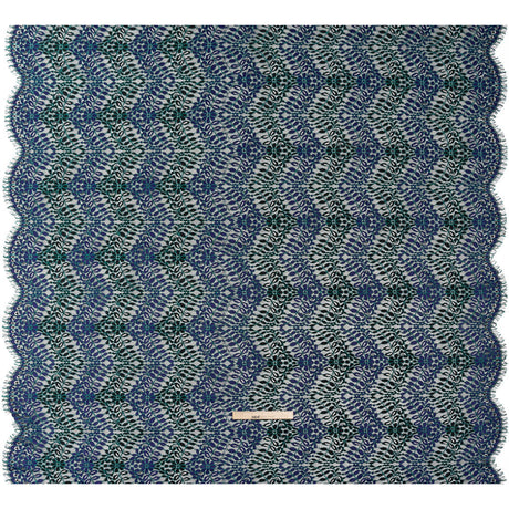 Corded Lace Panel with Finished Edges - Black, Blue and Teal Flowers and Leafy Vines