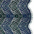 Corded Lace Panel with Finished Edges - Black, Blue and Teal Flowers and Leafy Vines