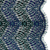 Corded Lace Panel with Finished Edges - Black, Blue and Teal Flowers and Leafy Vines
