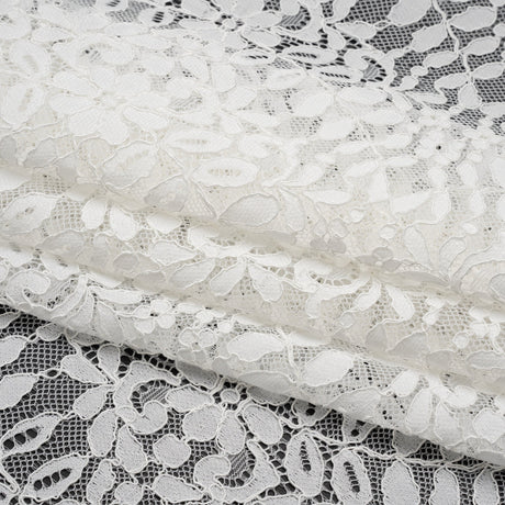 Corded Lace Panel with Finished Edges - Ivory Flowers and Leafy Vines