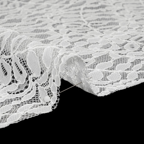 Corded Lace Panel with Finished Edges - Ivory Flowers and Leafy Vines
