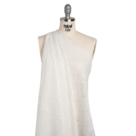 Corded Lace Panel with Finished Edges - Ivory Flowers and Leafy Vines