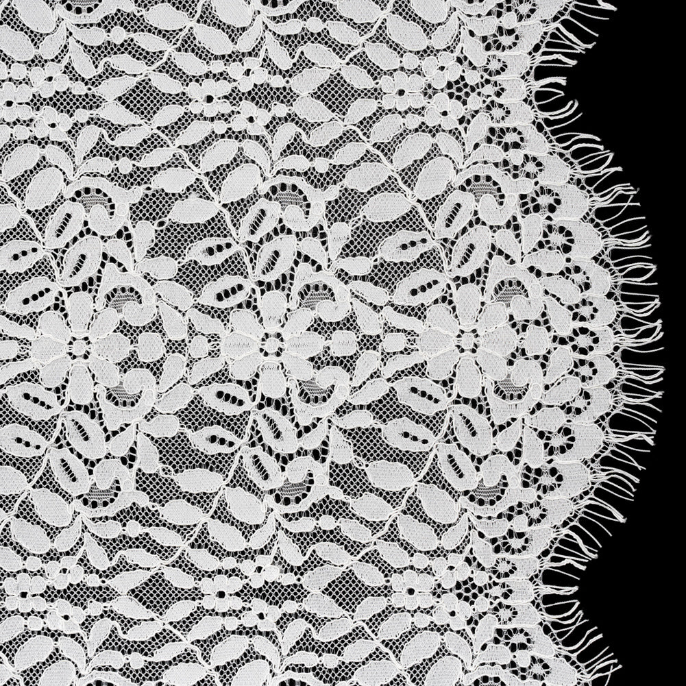 Corded Lace Panel with Finished Edges - Ivory Flowers and Leafy Vines