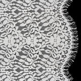 Corded Lace Panel with Finished Edges - Ivory Flowers and Leafy Vines