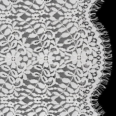 Corded Lace Panel with Finished Edges - Ivory Flowers and Leafy Vines