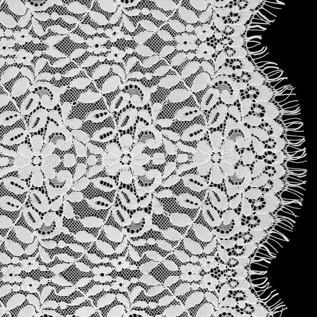 Corded Lace Panel with Finished Edges - Ivory Flowers and Leafy Vines