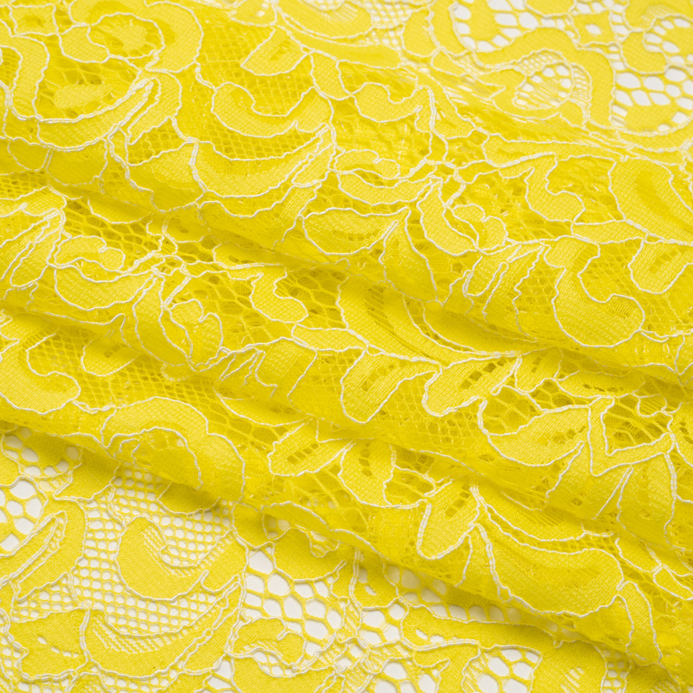 Corded Lace with Scalloped Finished Edges - Yellow and Ivory Leafy Vines and Flowers