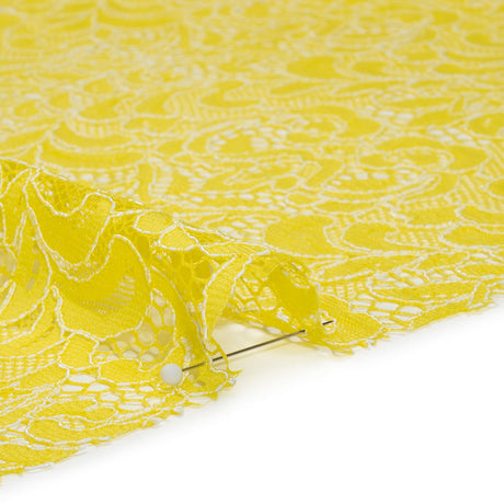 Corded Lace with Scalloped Finished Edges - Yellow and Ivory Leafy Vines and Flowers