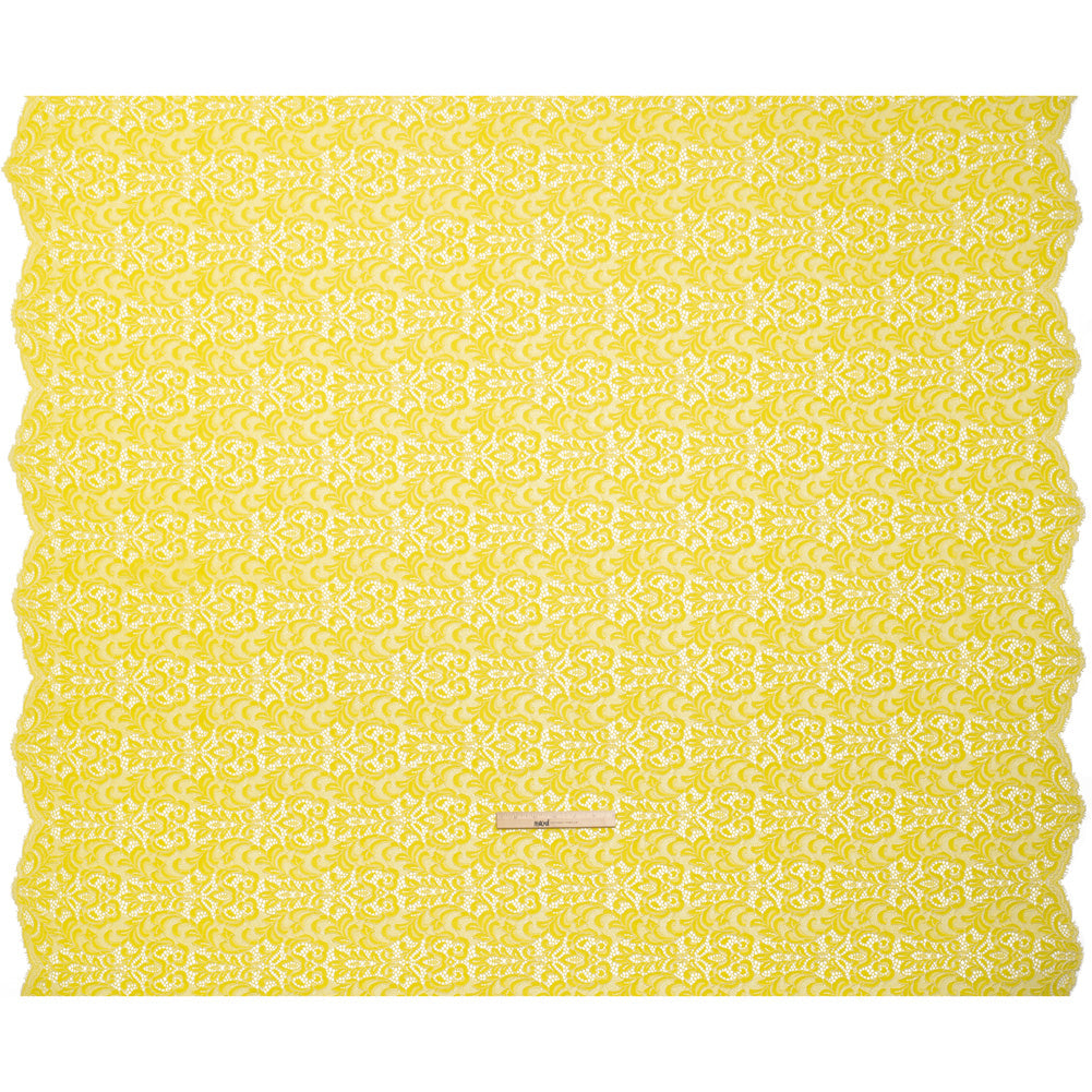 Corded Lace with Scalloped Finished Edges - Yellow and Ivory Leafy Vines and Flowers