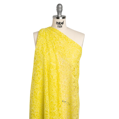 Corded Lace with Scalloped Finished Edges - Yellow and Ivory Leafy Vines and Flowers