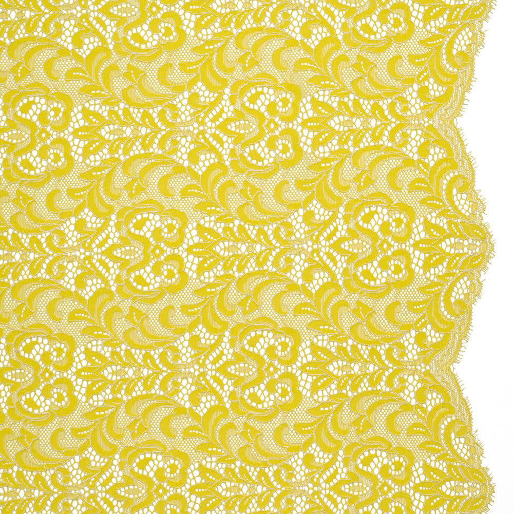 Corded Lace with Scalloped Finished Edges - Yellow and Ivory Leafy Vines and Flowers