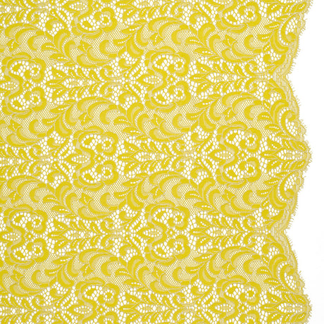Corded Lace with Scalloped Finished Edges - Yellow and Ivory Leafy Vines and Flowers