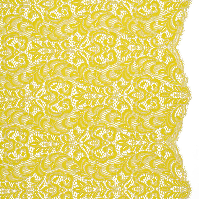 Corded Lace with Scalloped Finished Edges - Yellow and Ivory Leafy Vines and Flowers
