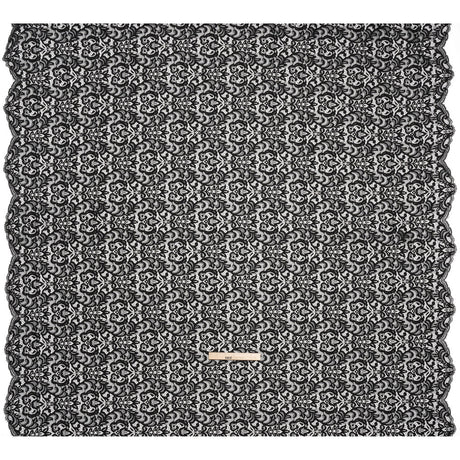Corded Lace with Scalloped Finished Edges - Black Leafy Vines and Flowers