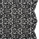 Corded Lace with Scalloped Finished Edges - Black Leafy Vines and Flowers