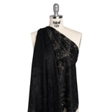 Raschel Lace Panel with Finished Edges - Black Ornate Leafy Chevrons