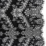 Raschel Lace Panel with Finished Edges - Black Ornate Leafy Chevrons