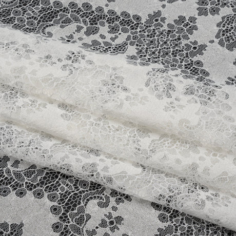Raschel Lace Panel with Finished Edges - White PFD Ornate Leafy Chevrons