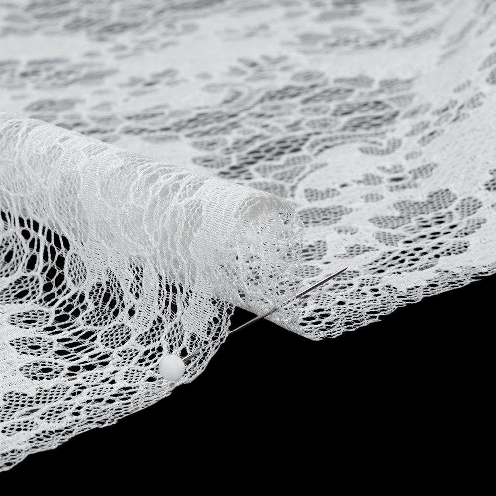 Raschel Lace Panel with Finished Edges - White PFD Ornate Leafy Chevrons