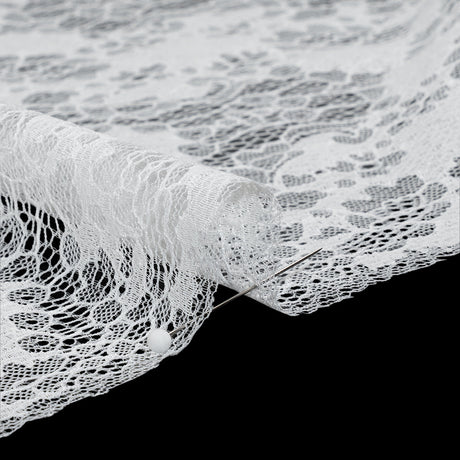 Raschel Lace Panel with Finished Edges - White PFD Ornate Leafy Chevrons