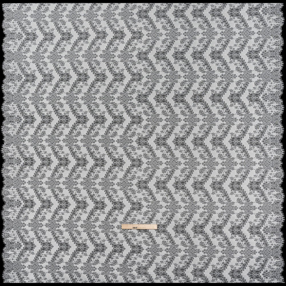 Raschel Lace Panel with Finished Edges - White PFD Ornate Leafy Chevrons