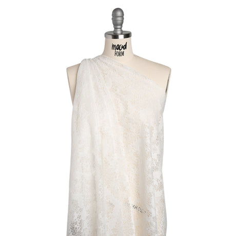 Raschel Lace Panel with Finished Edges - White PFD Ornate Leafy Chevrons